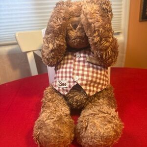 Mango Brown Plush Puppy with Red-Check Vest